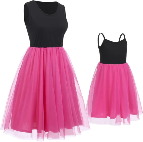 Vista 2 de Mommy and Me - Vestidos a juego con tutú de tul para verano, sin mangas, para playa, tirantes delgados, trajes a juego