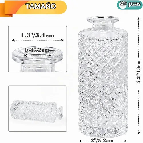 Vista 4 de Jarrón de cristal transparente, paquete de 20 jarrones Living Bud, pequeños jarrones de diamante a granel, mini jarrones de flores para centro