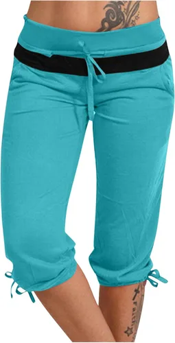 Vista 25 de Pantalones capri para mujer, estilo casual, de verano, elásticos, de cintura alta, pantalones de yoga, ajuste atlético, pantalones deportivos