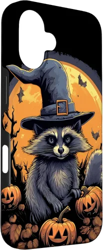 Vista 3 de iPhone 16 Raccoon Witch Hat Pumpkins Halloween Costume Case