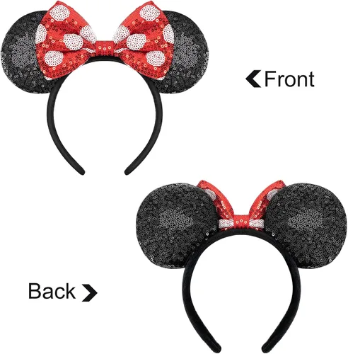 Vista 3 de YUNISS 2 PCS Minnie Ears Shiny Sequin Bow Mickey Ears Headbands for Adult Women Girls Christmas Birthday Party