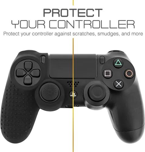 Vista 5 de Fosmon Funda protectora de silicona antideslizante compatible con Sony PlayStation PS4 SlimPRO 4 DualShock Controller (negro)
