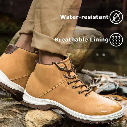 Vista 4 de Botas de senderismo ligeras para hombre, resistentes al agua, de tobillo medio, para trabajo, casual, senderismo, senderismo, exteriores
