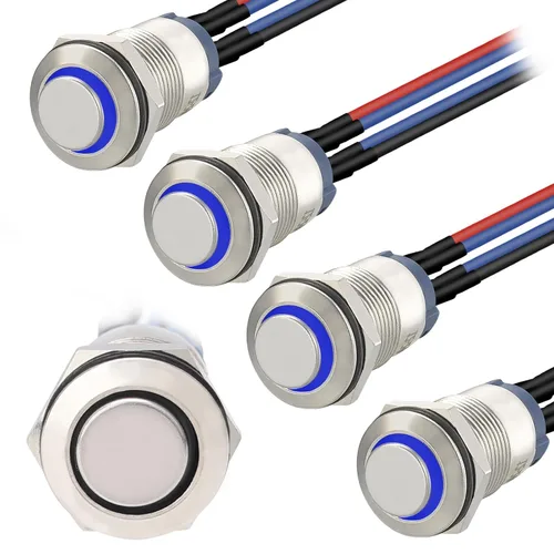 Vista 12 de STARELO 5 piezas 16 mm interruptor de botón de presión LED momentáneo, carcasa plateada, interruptor de botón de presión impermeable IP65, 1NO 1NC