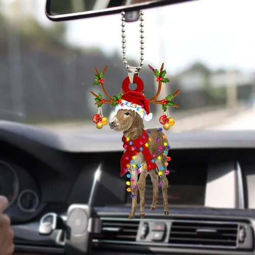 Vista 6 de Talataca Burro con sombrero de Navidad, reno con tira de luces 2D plano para espejo retrovisor de automóvil, accesorios para el árbol de Navidad