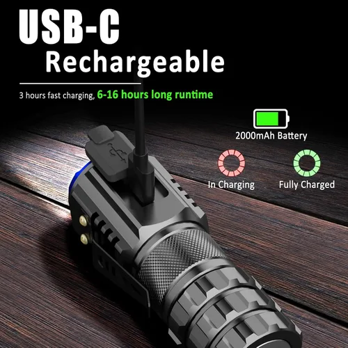 Vista 5 de Mini linterna LED portátil, recargable EDC pequeña linterna de bolsillo 6 modos de iluminación con clip magnético impermeable para camping