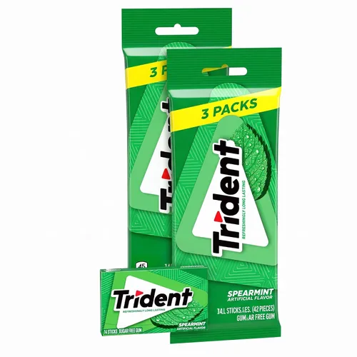 Vista 20 de Trident Goma de mascar de menta verde sin azúcar, 3 paquetes de 14 piezas (42 piezas en total)