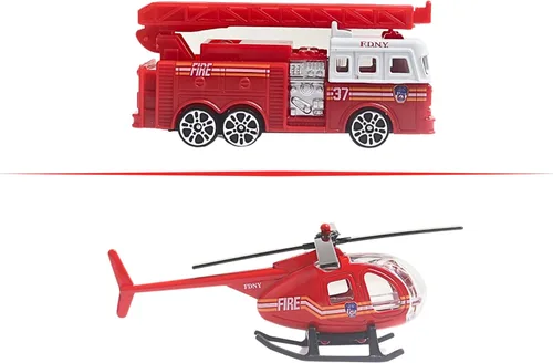 Vista 4 de Daron FDNY - Juego de regalo de vehículo de bomberos fundido a presión de 10 piezas