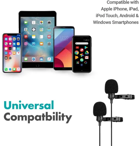 Vista 4 de Movo Lavalier Profesional Lapel Clip-on Entrevista Podcast Micrófono con Micrófono Secundario y Entrada de Monitoreo de Auriculares para iPhone