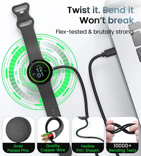 Vista 3 de Cable de carga USB A + tipo C de 3.3 pies compatible con Google Pixel Watch 2/3, cargador magnético de repuesto para Fitbit Sense 1/2, Versa