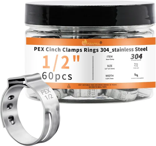 Vista 21 de 60 piezas de anillos de abrazaderas de cincha PEX de 1 pulgada, abrazaderas de manguera de una oreja de acero inoxidable 304, anillos de crimpado
