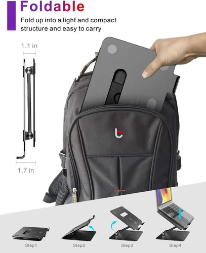Vista 5 de Soporte ajustable para computadora portátil MacBook para escritorio Elevador ergonómico de aluminio para laptop con ventilación térmica, Negro
