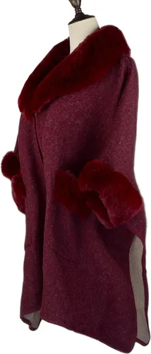 Vista 3 de Poncho para mujer con bolsillo cálido cárdigan de cachemira con piel de conejo