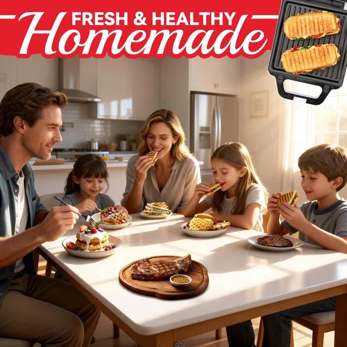 Vista 7 de SugarWhisk Mini Waflera 2 en 1 con Placas Extraíbles, Prensa Panini para Sándwiches, Prensa para Sándwiches, Waflera Eléctrica, Sandwichera