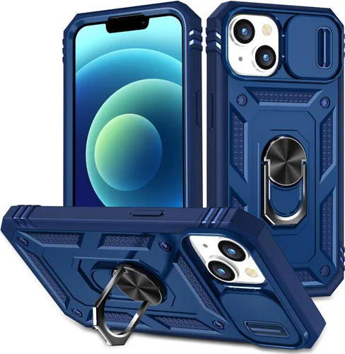 Vista 8 de Fetrim Funda para iPhone 14, Funda de teléfono con soporte de anillo de rotación para Apple iPhone 14 - Negro