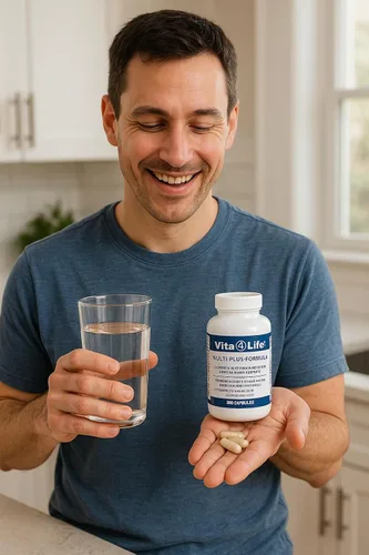 Vista 2 de Vita4Life! Fórmula multivitamínica bariátrica Multi-Plus 483% de soporte de hierro 360 cápsulas de absorción rápida Complejo completo