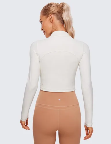 Vista 2 de CRZ YOGA Butterluxe - Camiseta corta de manga larga con cuello alto falso para mujer, ajustada, atlética, entrenamiento, casual, capa base