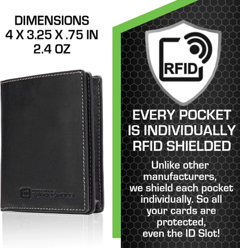 Vista 4 de ID Stronghold Waltlet - Cartera plegable con bloqueo RFID para hombres con cierre magnético, Negro -, Minimalista