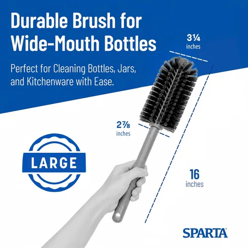 Vista 3 de SPARTA Cepillo grande para botellas de agua, ideal para frascos de boca ancha, botellas y vasos, herramienta de lavado de platos con asa para Negro