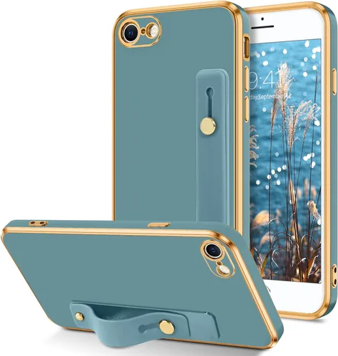 Vista 9 de VENINGO Funda para iPhone SE, iPhone 7/8, TPU suave y delgada con pulsera ajustable, resistente a los arañazos y a prueba de golpes, funda
