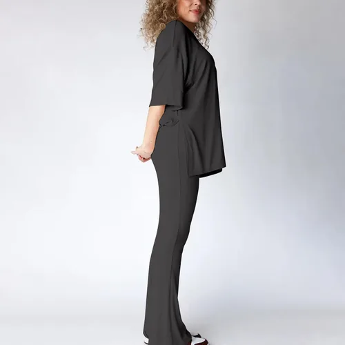 Vista 7 de Gumipy Women's 2 Piece Outfit All Weekend Long Pant Set Casual Fall Outfits 34 Sleeve Ribbed T-Shirt & Wide Leg Pants Tracksuit