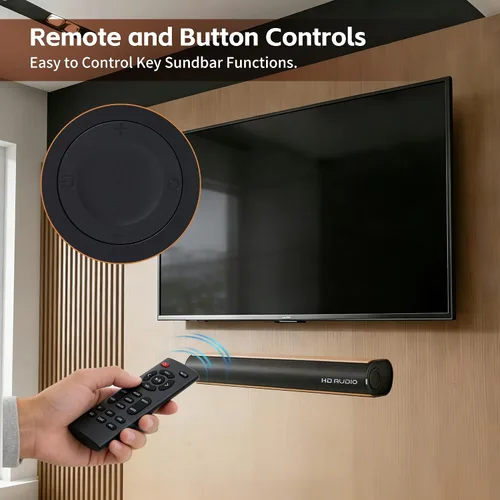 Vista 3 de Barra de sonido para Smart TV, barra de sonido de 50 W con conexión Bluetooth/ARC/óptica/AUX, aumento de volumen automático