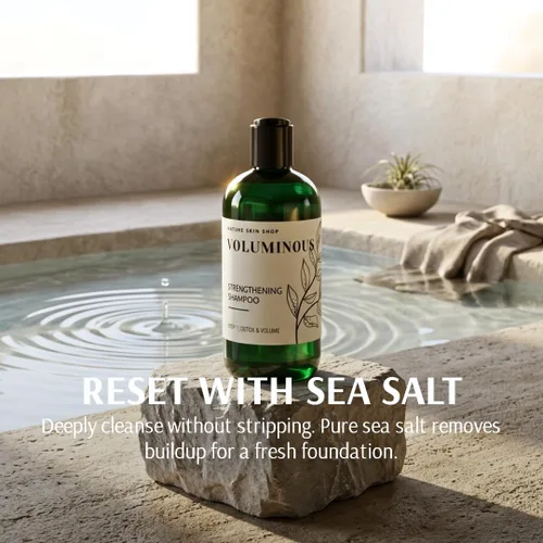 Vista 5 de Nature Skin Shop Champú voluminoso de sal marina, fórmula espesante para cabello adelgazante, graso y fino, desintoxicación del cuero cabelludo