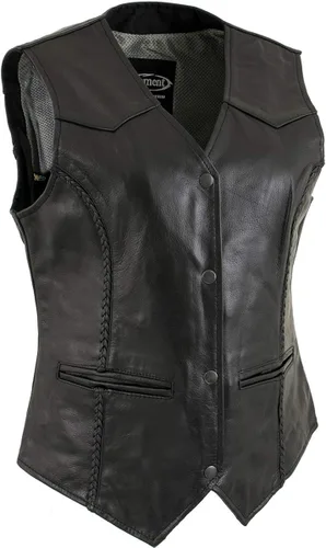 Vista 8 de Xelement B206 'Road Queen' - Chaleco trenzado de cuero negro para mujer