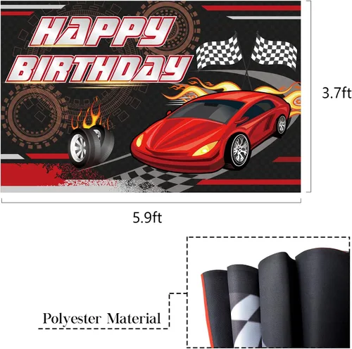 Vista 2 de Telón de fondo de cumpleaños de carreras de autos (5.9 x 3.7 pies), pancarta de tela gruesa a las arrugas, para cabina de fotos para niños, fiesta