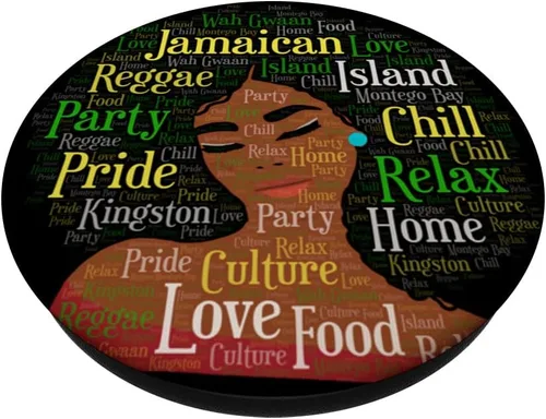 Vista 2 de Palabras afro de mujer jamaicana, colores de bandera, PopSockets intercambiables PopGrip
