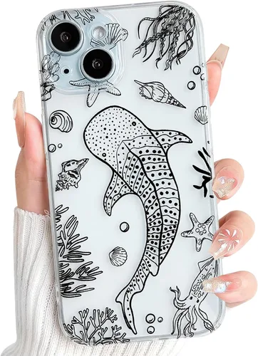 Vista 21 de NITITOP Funda para iPhone 13 Clear Sea Animal - Pez negro Pescado Negro
