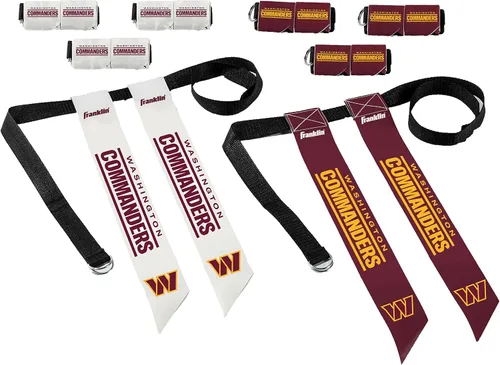 Vista 13 de Franklin Sports NFL - Conjuntos de fútbol con bandera del equipo de la NFL, cinturones + banderas, para niños + adultos, se adapta a cintura