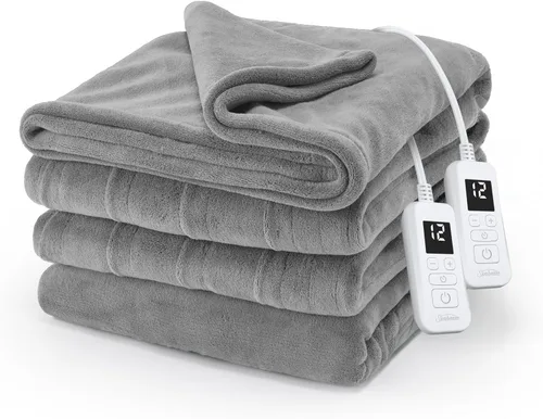 Vista 13 de Manta eléctrica térmica Sunbeam Royal Luxe de microfelpa, 12 ajustes de calor, apagado automático seleccionable de 12 horas, calentamiento rápido