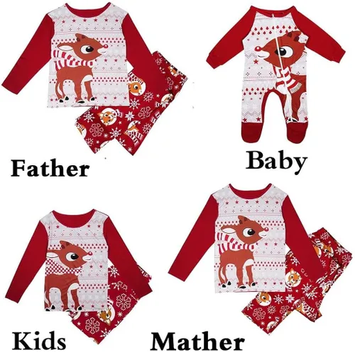 Vista 2 de Awoscut Pijamas de Navidad para la familia conjuntos de pijamas de Navidad a juego para parejas adultos niños y bebés Daphne-a