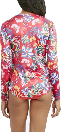 Vista 3 de Caribbean Joe Camiseta de natación estándar de manga larga para mujer, ajustable, con lazo lateral, protección solar UPF de secado rápido