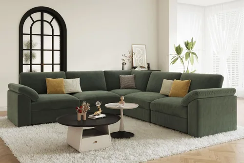 Vista 69 de EASE MOOSE Sofá modular verde seccional de gran tamaño en forma de L Pana verde