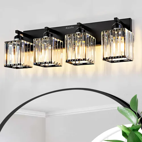 Vista 11 de Moderna lámpara de tocador de baño de 3 luces de cristal cromado moderno sobre espejo cromado iluminación de tocador de cristal aplique de pared