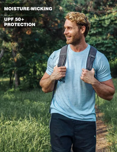 Vista 5 de Merino.tech Camiseta de lana merino para hombre, 100% lana merina orgánica, capa base ligera + calcetines de lana de senderismo