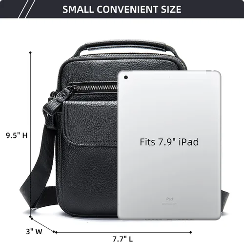 Vista 7 de NIUCUNZH Monederos y bolsos de hombre pequeños, mini mensajero de cuero genuino y bolso de hombro para hombres con muchos bolsillos con cremallera