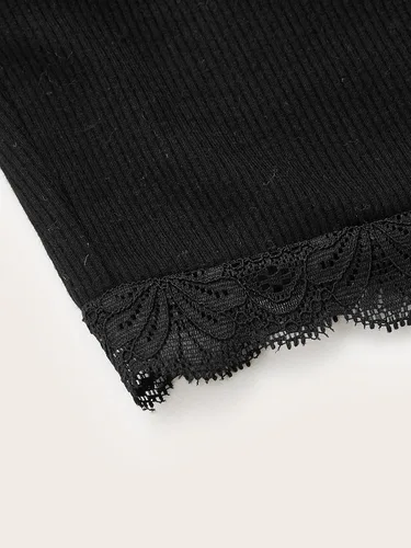 Vista 4 de MakeMeChic Camiseta corta sin mangas con cuello en V y ribete de encaje Y2K para mujer