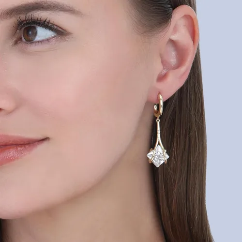 Vista 2 de SuiTable - Aretes colgantes para mujer, aretes colgantes de moda para mujer, aretes colgantes chapados en oro de 14 quilates, joyería antialérgica