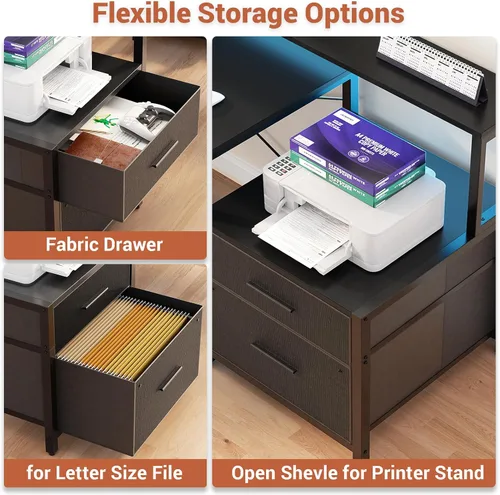 Vista 5 de Aheaplus Escritorio en forma de L con cajón de archivos, escritorio reversible en forma de L para computadora de 72.8" con toma de corriente