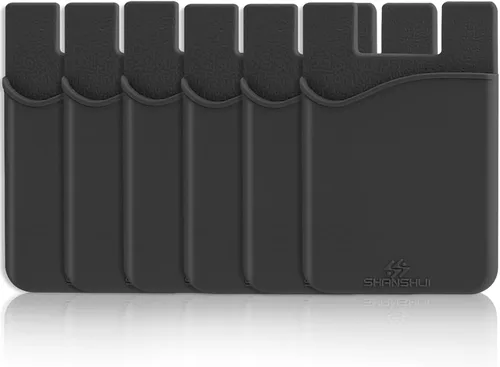 Vista 16 de SHANSHUI - Soporte para tarjeta de crédito de silicona, compatible con todos los teléfonos iPhone, Android y la mayoría de los teléfonos Negro x3