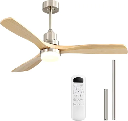 Vista 12 de Sofucor - Ventiladores de techo de 52 pulgadas con luces, ventilador de techo de madera sólida para interiores/exteriores con control remoto, motor