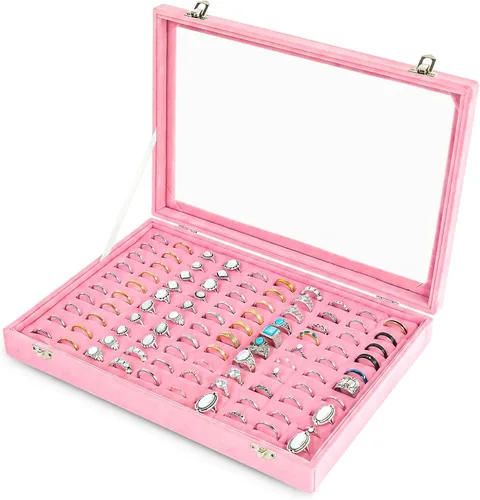 Vista 14 de Frebeauty Bandeja organizadora de anillos de 100 ranuras, caja de Beige