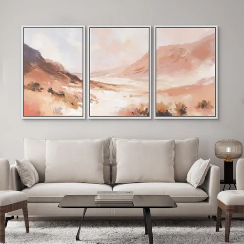 Vista 361 de SIGNWIN Lienzo enmarcado para pared, juego de arte pastel con cadena montañosa, bosque, niebla, naturaleza silvestre, ilustraciones modernas, arte