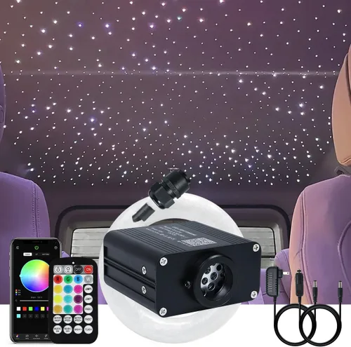 Vista 13 de AKEPO Kit de Luces de Fibra Óptica Twinkle Meteor APP de Tamaño Pequeño 16W, Estrella Fugaz+RGBW Activado por Música 550pcs 0.03in/0.75mm 9.8ft/3m