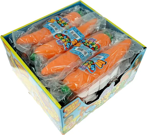 Vista 5 de JA-RU Squeesh Yum - Juguete elástico de zanahoria (1 unidad) – Juguete antiestrés relleno de arena, juguetes para ansiedad blandos