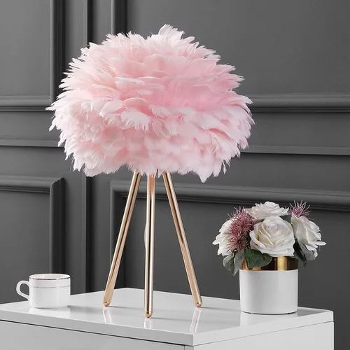Vista 10 de Lámpara de Mesa de Pluma con Base de Jaula Espiral Dorada Única - Luz de 3 Temperaturas de Color, Perfecta para Mesita de Noche del Dormitorio
