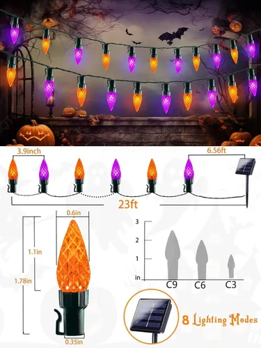 Vista 6 de 50 luces LED C6 solares de Halloween al aire libre 16FT cadena de luces